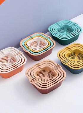 8Pcs/Set Double-layer Side Handle Drain Basket Plastic Pract