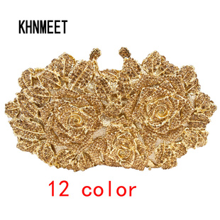 Gold Silver Evening Bag Rose Flower Holiday Party Clutch Pur