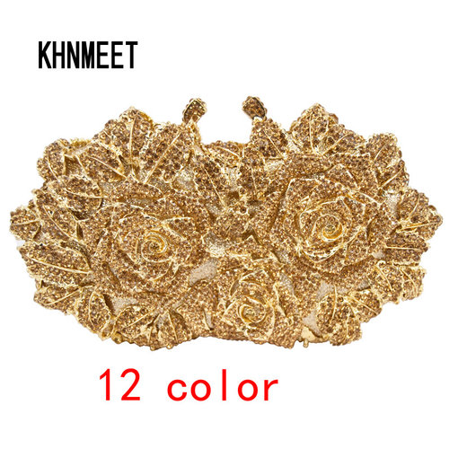 Gold Silver Evening Bag Rose Flower Holiday Party Clutch Pur