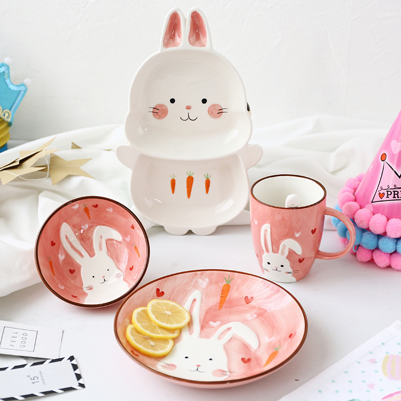 1pc Animal Zoo Dinner Plate Rabbit Bowl Mug Dinnerware