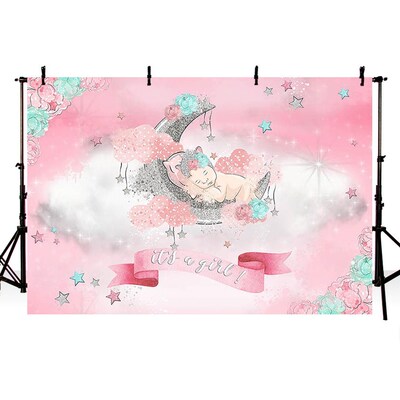 Avezano Photography Backdrop Baby Shower Clouds Twinkle Lit