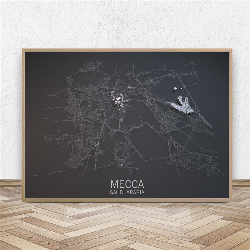 3D Mecca City Map Saudi Arabia Posters Wall Art Prints Canv