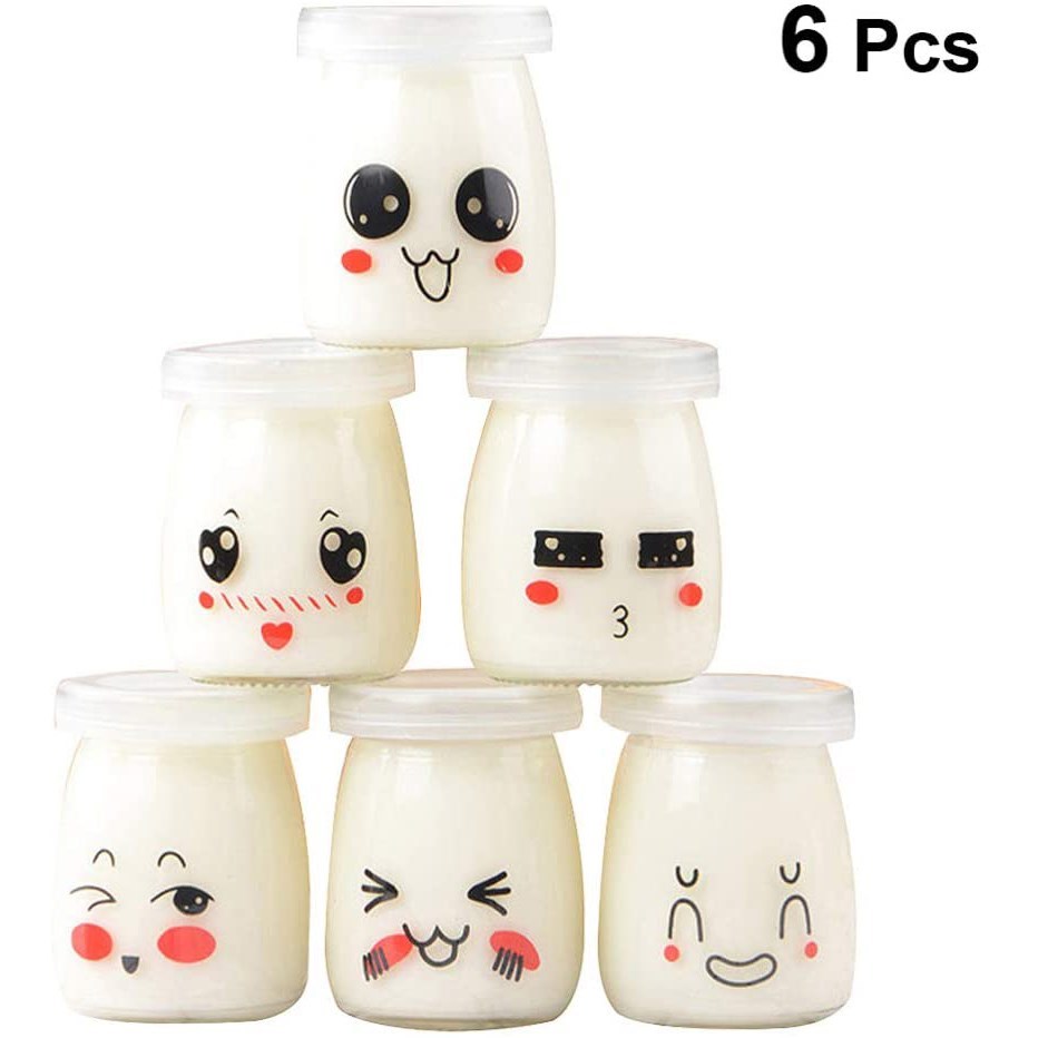 6pcs Cute Small Glass Yogurt Jars With Lids Baby Food Jars P