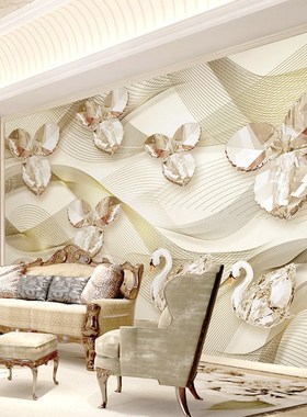 Custom 3D Wallpaper Crystal Leaf Swan Photo Wall Murals Liv