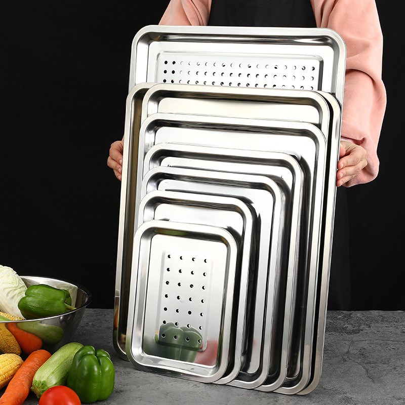 Stainless Steel Rectangle Hollow Drain Tray Thickened Fruit