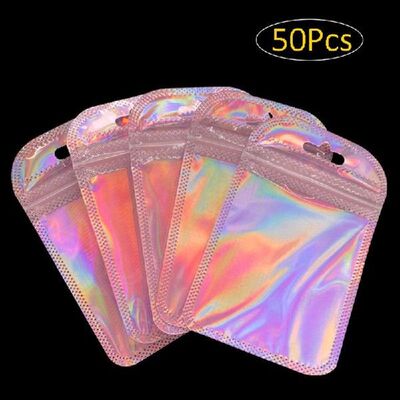 50 Pcs Resealable Odor Proof Bags Holographic Packaging