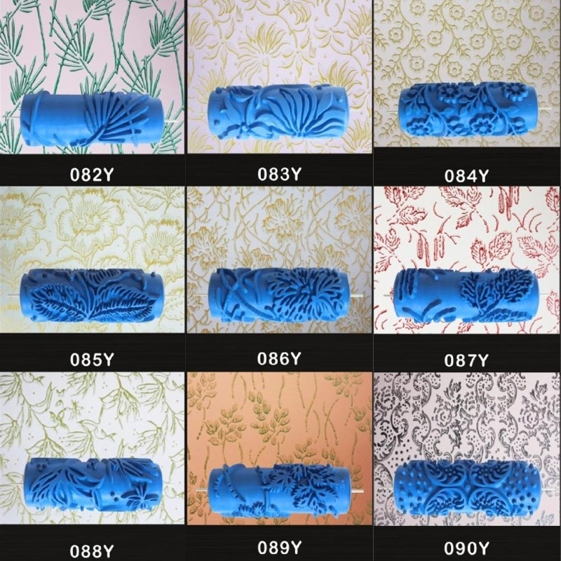 5 Embossed Paint Roller Sleeve Wall Texture Stencil Brush