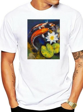 Discount Men&#s Top T-shirts KOI FISH Design T Shirt Bl