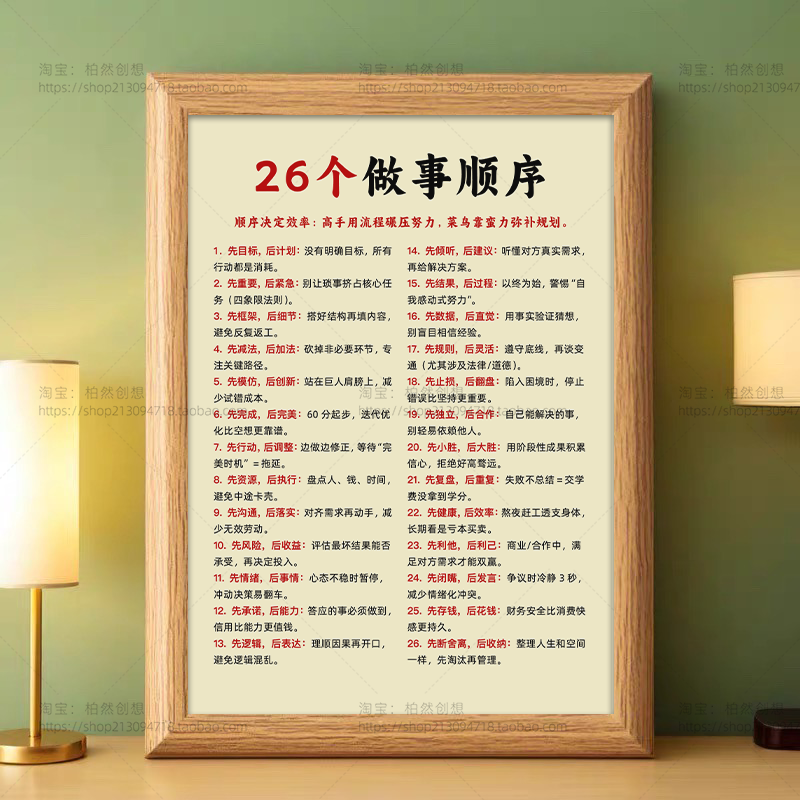 做事必须搞清的26个顺序文字相框摆台办公室房间励志桌面装饰摆件