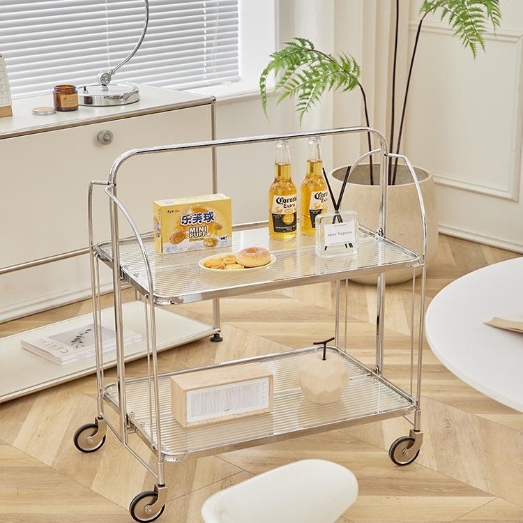 中古风钢化玻璃小推车网红ins客厅沙发边几茶几移动车折叠置物架