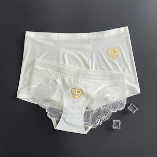 情侣内裤轻奢冰丝无痕白色一男一女情侣款蕾丝性感纯欲简约爱你