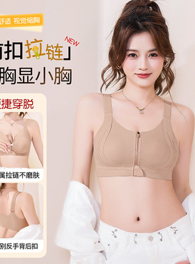前拉链兔耳朵全罩杯大胸显小内衣女薄款聚拢防下垂美背收副乳sv21