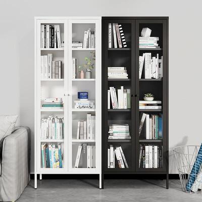 玻璃门书86366柜防窄尘铁艺柜金属展示儿童带门小书架柜置物收纳