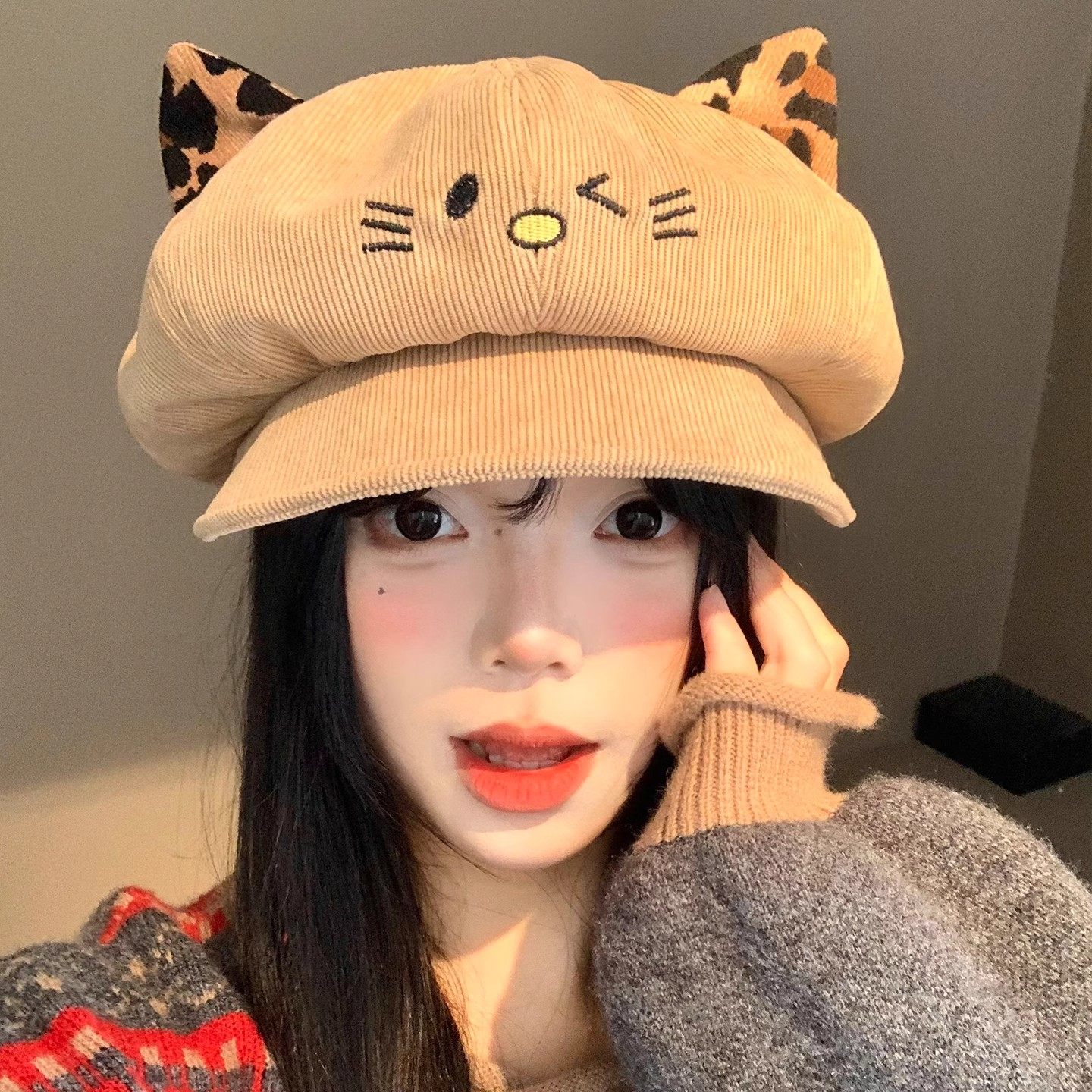 2025新款日系甜美猫耳朵贝雷帽