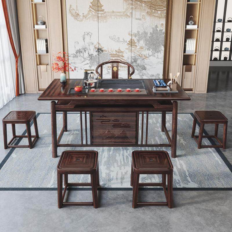 实木茶桌椅组茶合家乌RWF金色现用代简约办公室禅泡意茶桌子几