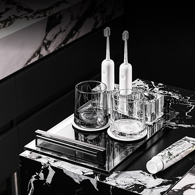 水晶电动牙刷置物架意式极简主卫生间双台盆家用双人洗漱用品收纳