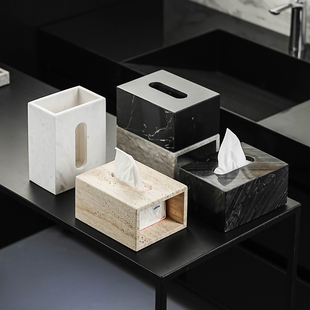 中古风大理石纸巾盒家用抽纸盒一次性洗脸巾收纳盒酒店擦手纸盒