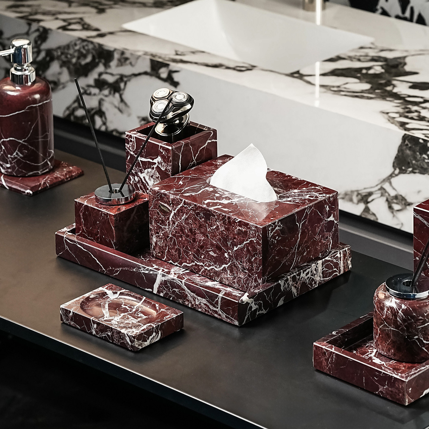 高档大理石浴室洗漱台面牙刷置物架卫生间高级感牙具洗漱用品套件
