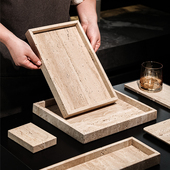 侘寂风天然黄洞石托 托盘置物架浴室洗漱台面收纳大理石酒店漱口