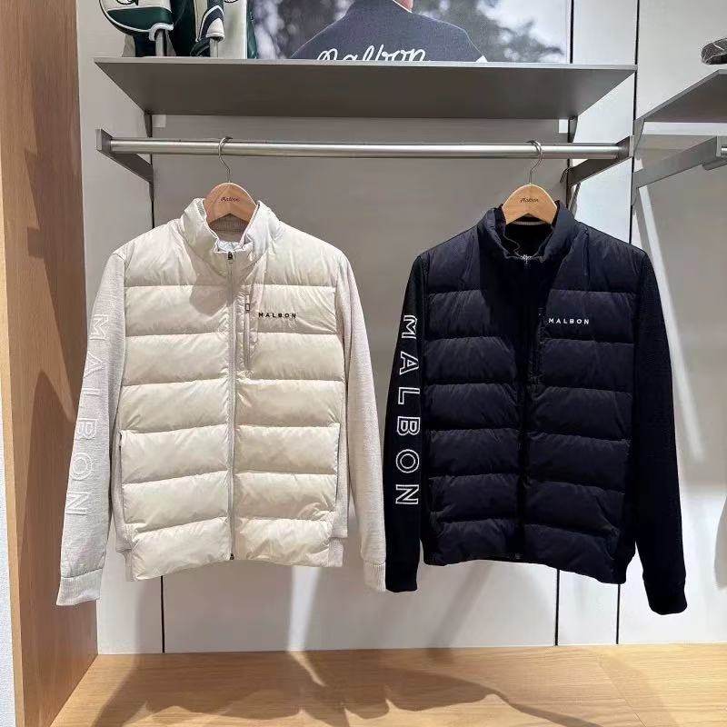 25韩版秋冬新款MALBON高尔夫服装男休闲运动保暖针织拼接羽绒外套