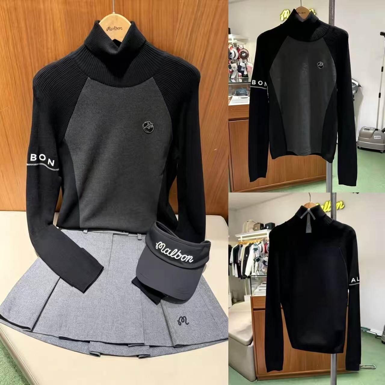 2026韩版秋冬新款MALBON高尔夫服装女士运动高领弹力长袖针织衫