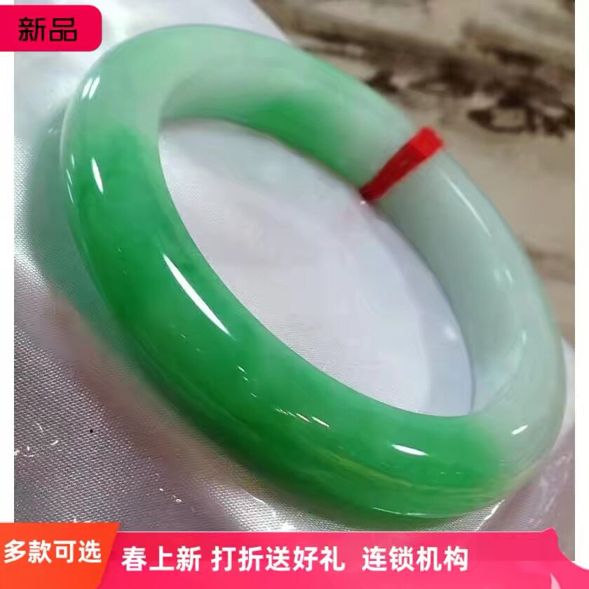 缅甸翡翠冰种飘阳绿玉镯子水润细腻冰糯种缅甸翡翠手镯女正品玉石