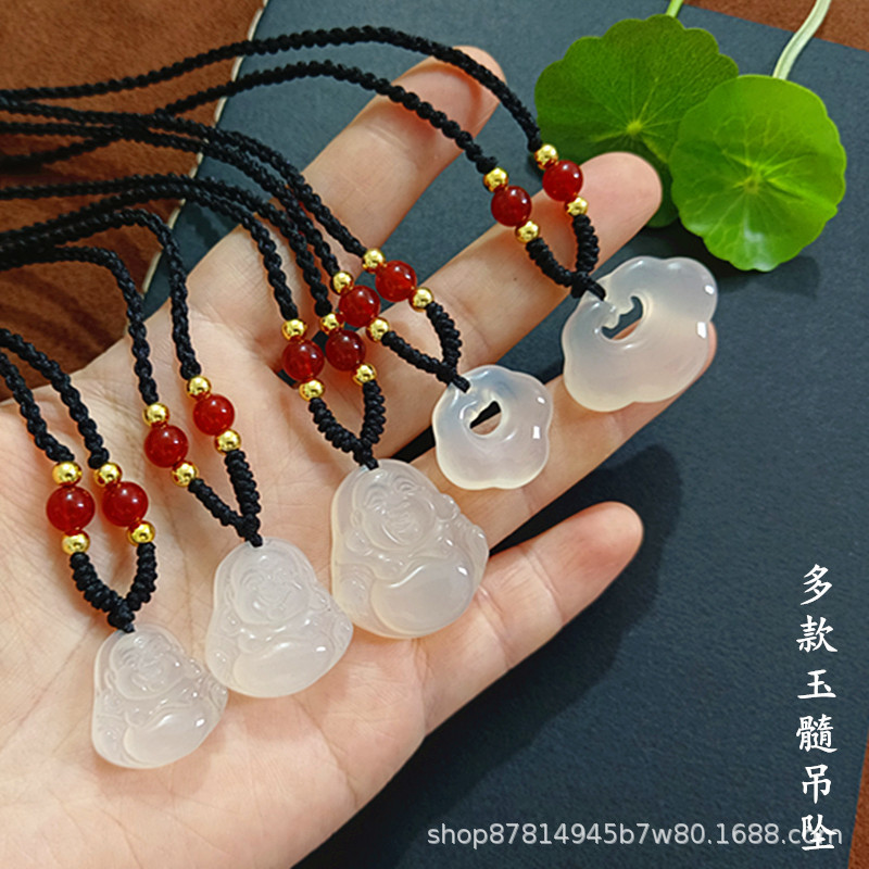 白玉髓弥勒佛国潮锁骨链