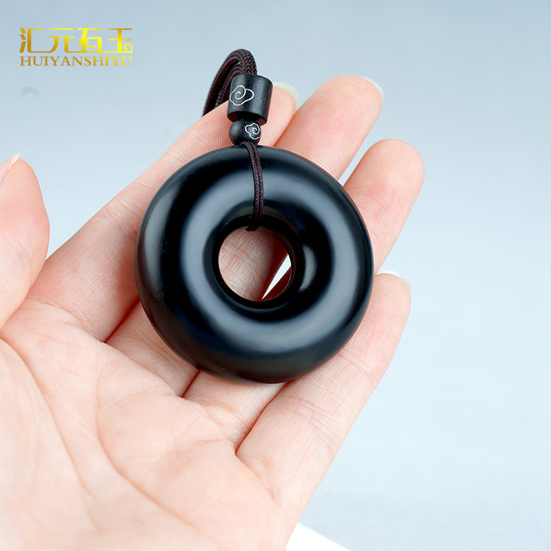 天然和田墨玉平安扣吊坠