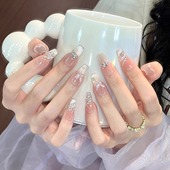 艺人蝶仙子手工穿戴甲清透感裸色猫眼显白新娘婚甲高级感美甲贴片