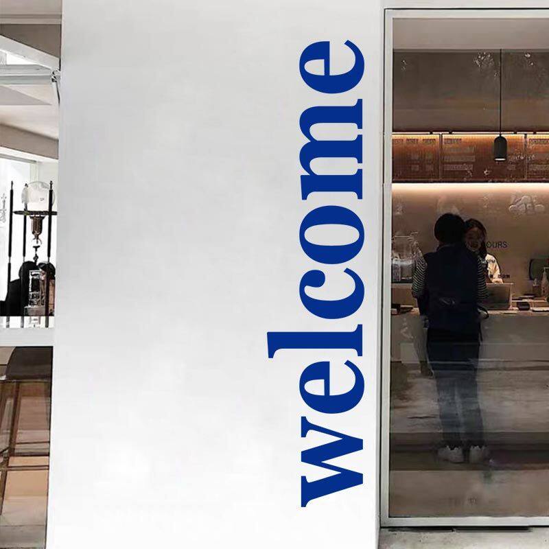 welcome欢迎光临克莱因蓝ins墙贴纸服装咖啡店铺创意墙面装饰贴装 - 实物图
