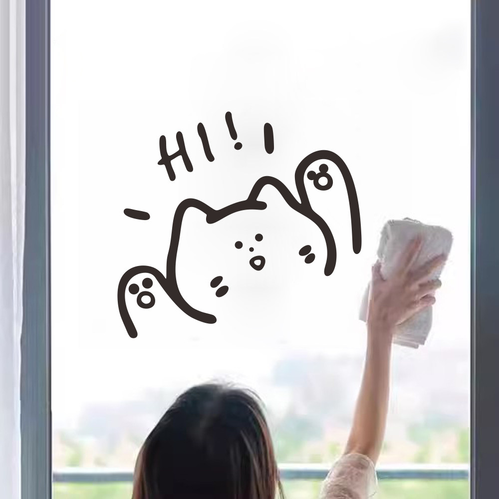 ins玻璃门Hi猫咪简约橱窗贴服装咖啡奶茶甜品蛋糕店装饰墙贴图案