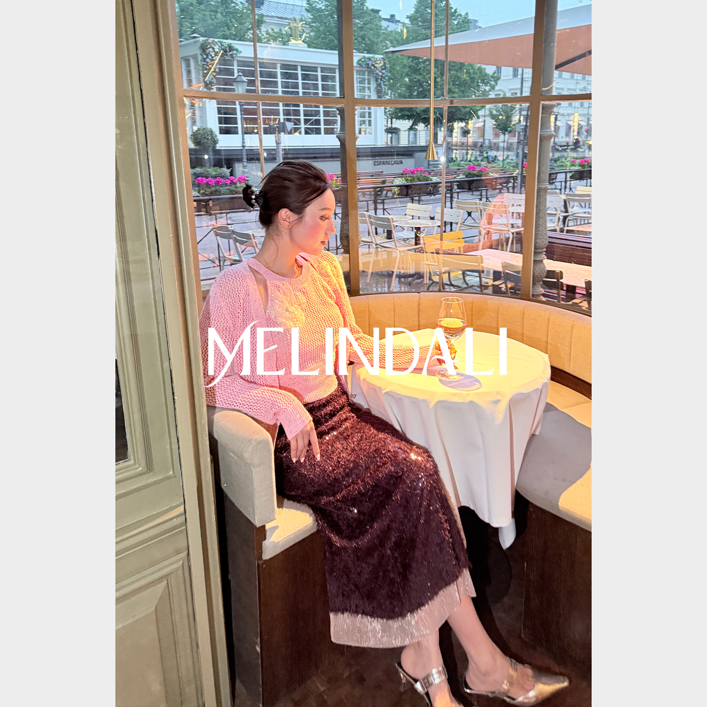 MELINDA LI【乌梅粉晶】优雅千金贵气感珠片纱羽感流苏氛围感半裙