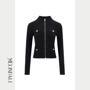 Melinda Li【独树一帜】修身显瘦金属装饰纽扣长袖毛衣开衫