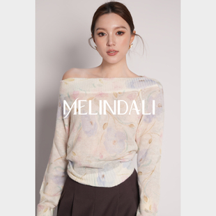 法式 莫奈 浪漫羊驼毛绵羊毛郁金香玫瑰印花宽松毛衣 MELINDA