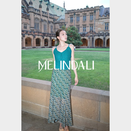 MELINDA LI【绿野莺飞】绿野金葱朦胧网纱45°斜裁修身鱼尾半裙