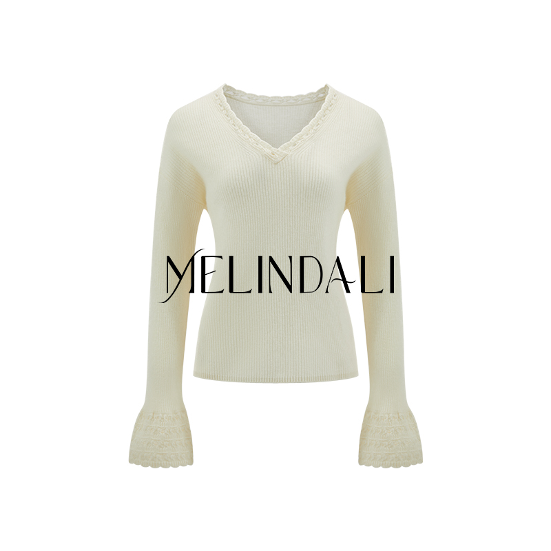 MELINDA LI【白天鹅】梦颖私服超细绵羊毛山羊绒重磅钩花针织衫