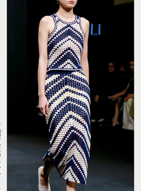 MELINDA LI【小夜曲】法式度假感手工钩镂空高腰包臀直身长裙套装