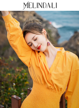 Melinda Li 新款法式浪漫斯马克包臀设计师衬衫连衣裙