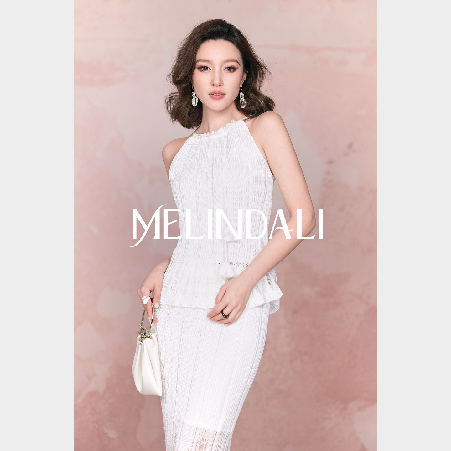 MELINDA L【浪花针织套】海岛度假浪花珍珠钩花系带吊带半裙套装,女装/女士精品,时尚套装,淘宝优惠券,粉丝福利购,淘宝优惠卷