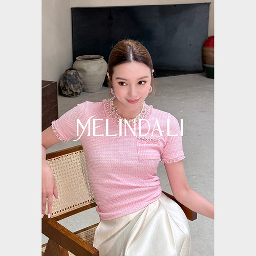 MELINDA LI【小香藏家】重磅手工钉珠织带小香风针织开衫套
