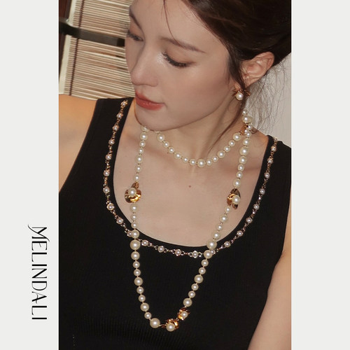 MELINDA LI法式铜镀金琉璃珍珠耳环气质轻奢