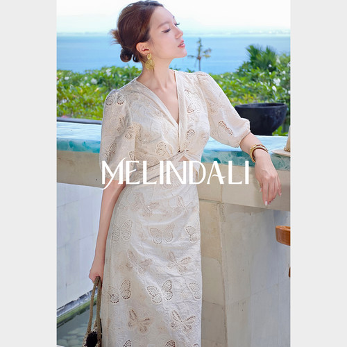 MELINDA LI【曼哈顿蝶影】法式精梳棉热熔绣花收腰高级感连衣裙