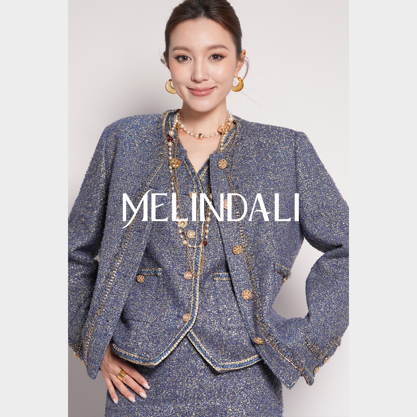 MELINDA LI【星月小香】黑标意大利Moessmer粗花呢马甲半裙外套