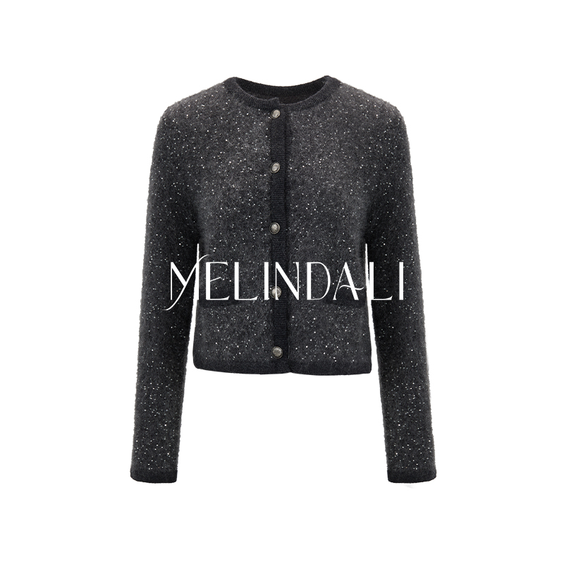 MELINDA LI【星光格雷】早秋安哥拉幼马海毛细闪亮片小香毛衣开衫