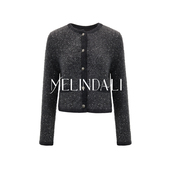 MELINDA 早秋安哥拉幼马海毛细闪亮片小香毛衣开衫 星光格雷