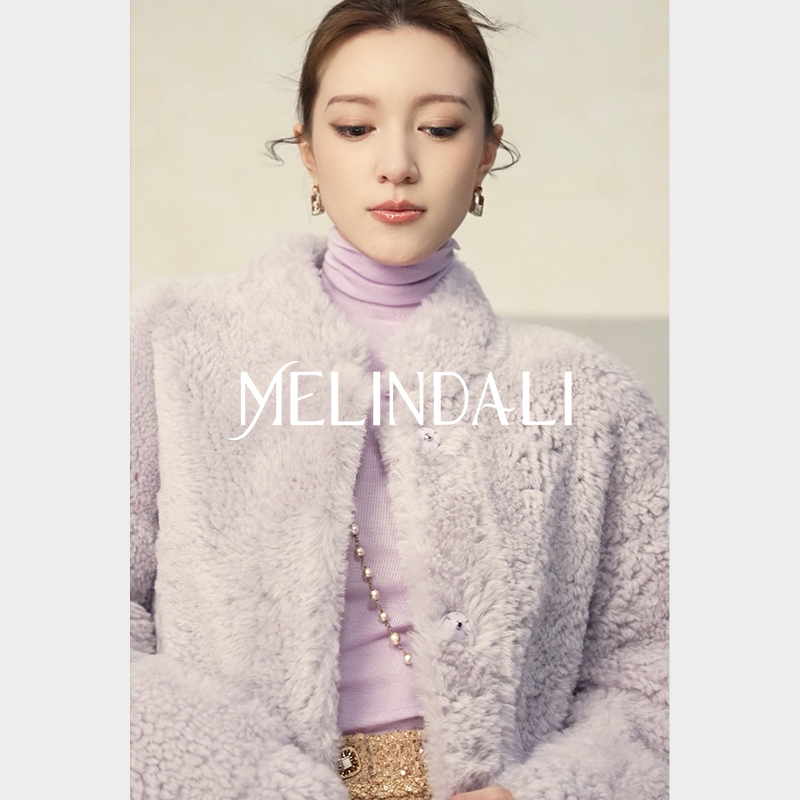 MELINDA LI【芋泥托卡】意大利进口定染冰岛托卡羊皮毛一体皮草