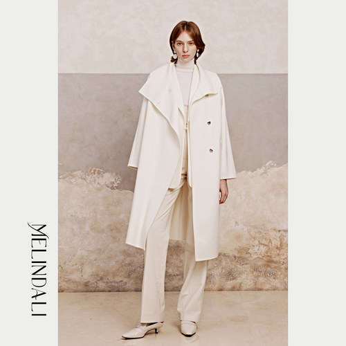 Melindali象牙白长款大衣