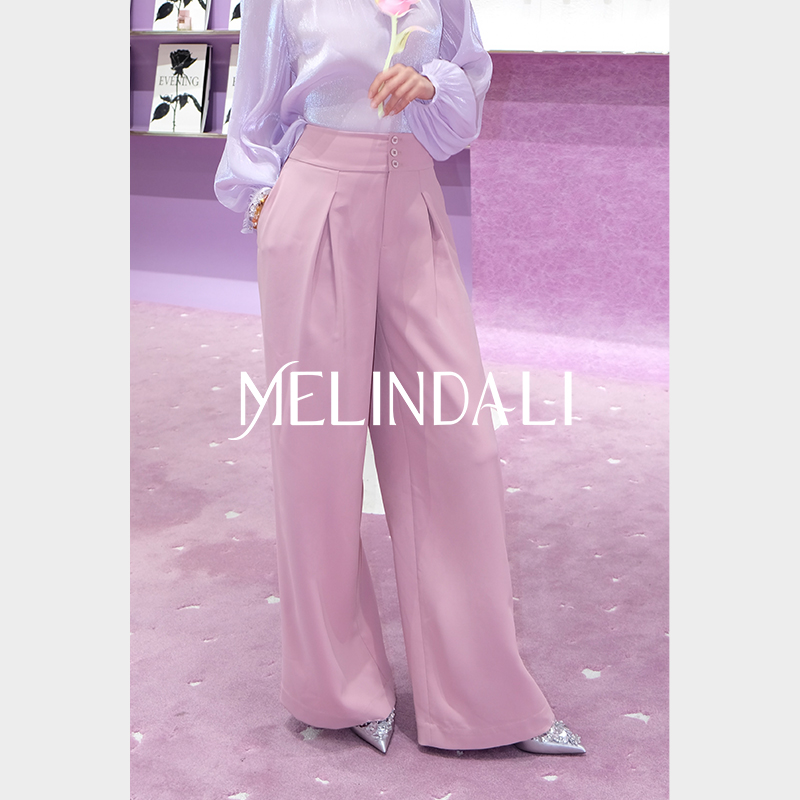 MELINDA LI【挺括飘逸】职场通勤风经典高腰直筒捏褶西裤时髦长裤