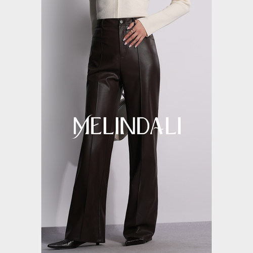 MELINDA LI【气场大长腿】梦颖私服显瘦PU蛋白皮直筒皮裤长裤秋冬