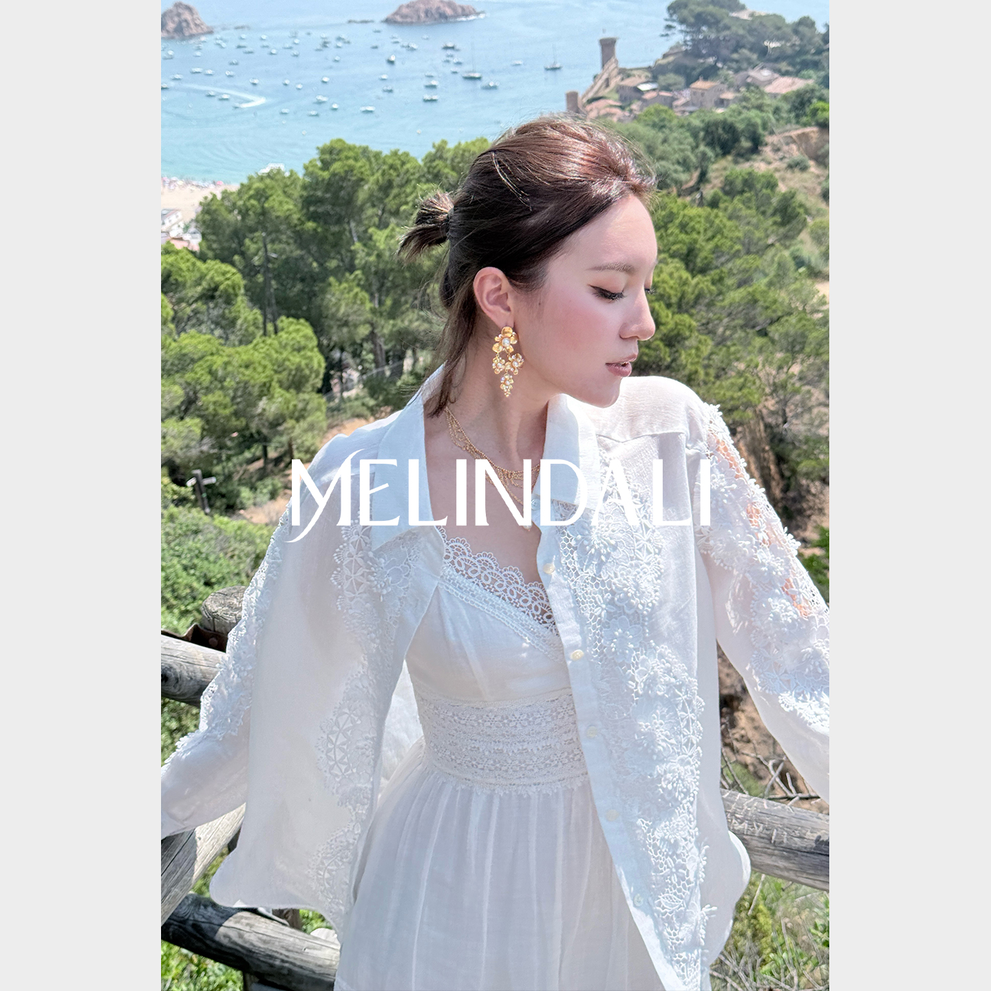 MELINDA LI【海棠图鉴】天丝醋酸麻海棠花瓣蕾丝吊带半裙时尚套装